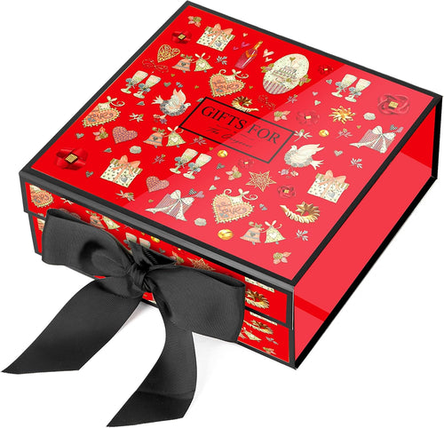 Christmas Gift Box 9.05×8.85×3.54 Inches, Bridesmaid Proposal Box with Ribbon, Magnetic Hard Cardboard Gift Box, Red Gift Box for Party, Birthday.