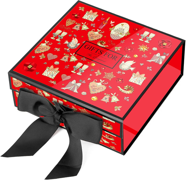 Christmas Gift Box 9.05×8.85×3.54 Inches, Bridesmaid Proposal Box with Ribbon, Magnetic Hard Cardboard Gift Box, Red Gift Box for Party, Birthday.