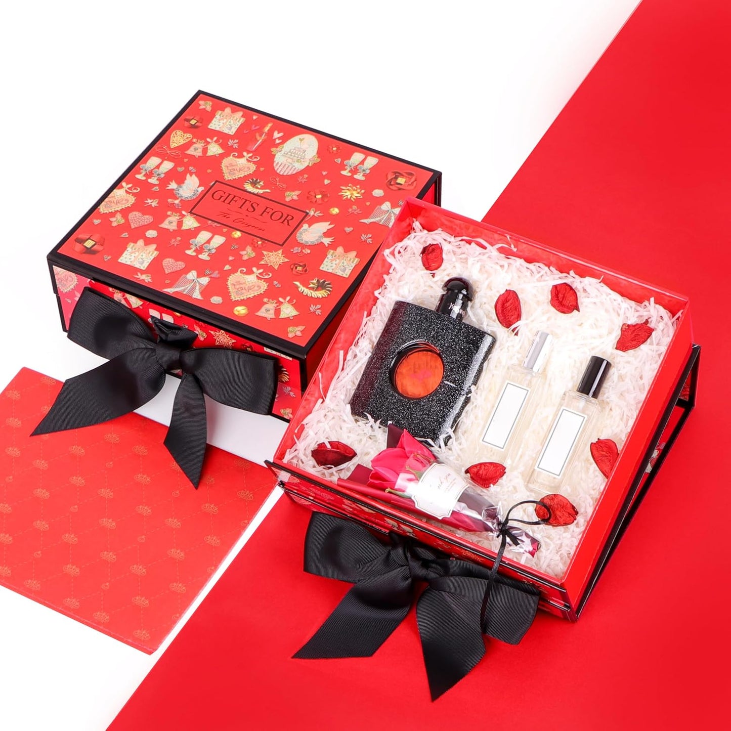 Christmas Gift Box 9.05×8.85×3.54 Inches, Bridesmaid Proposal Box with Ribbon, Magnetic Hard Cardboard Gift Box, Red Gift Box for Party, Birthday.