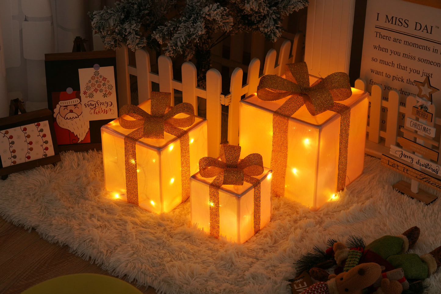 Remote Control Christmas Gift Box Lights Christmas Three-Piece Decoration