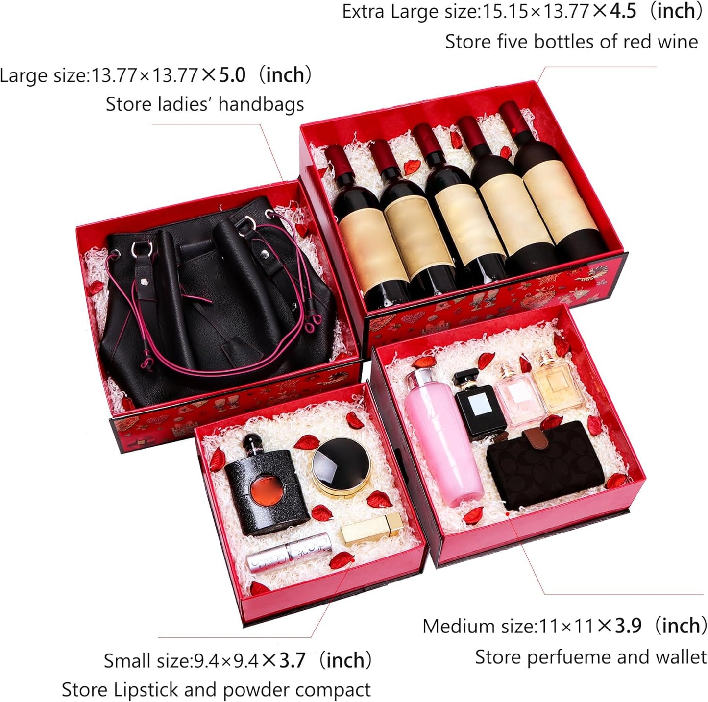 Christmas Gift Box 9.05×8.85×3.54 Inches, Bridesmaid Proposal Box with Ribbon, Magnetic Hard Cardboard Gift Box, Red Gift Box for Party, Birthday.