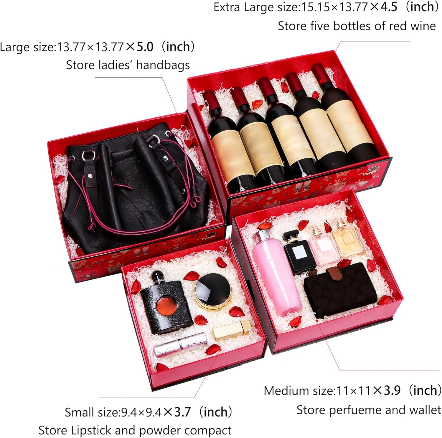 Christmas Gift Box 9.05×8.85×3.54 Inches, Bridesmaid Proposal Box with Ribbon, Magnetic Hard Cardboard Gift Box, Red Gift Box for Party, Birthday.