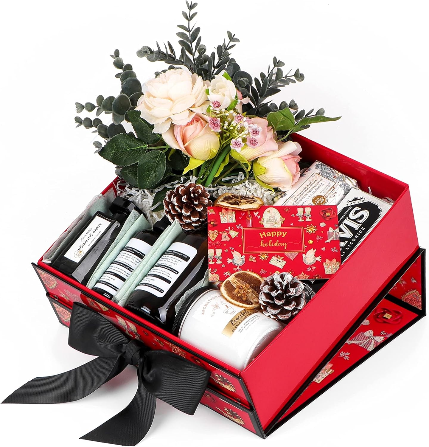 Christmas Gift Box 9.05×8.85×3.54 Inches, Bridesmaid Proposal Box with Ribbon, Magnetic Hard Cardboard Gift Box, Red Gift Box for Party, Birthday.